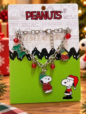 Peanuts Snoopy Woodstock Puffy Jacket Christmas Charm Bracelet New